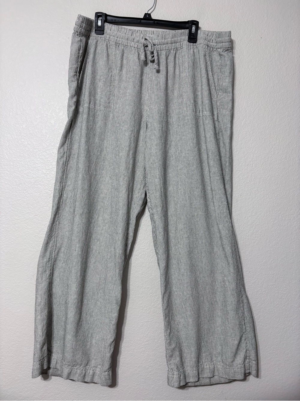 Women’s Caslon Linen Blend Wide Leg Navy Cream Pinstripe Summer Pant Pockets XL